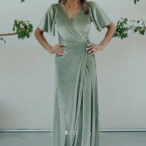 Sage Velvet Wrap Maxi Dress